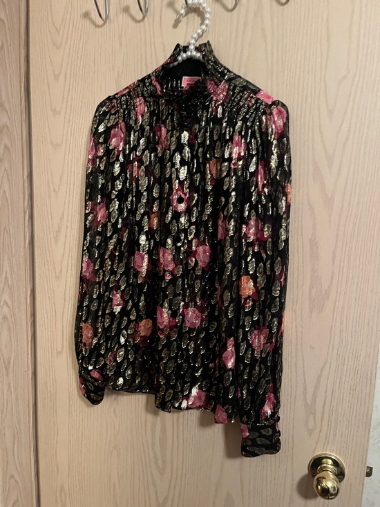 kate spade Tops - kate spade Black Blouse with Pink Floral & Gold Metallic Accents